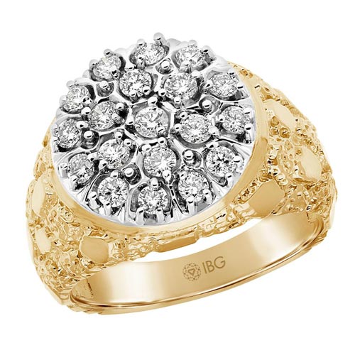 14k Yellow Gold Men's 1 ct tw Diamond Cluster Nugget Ring 