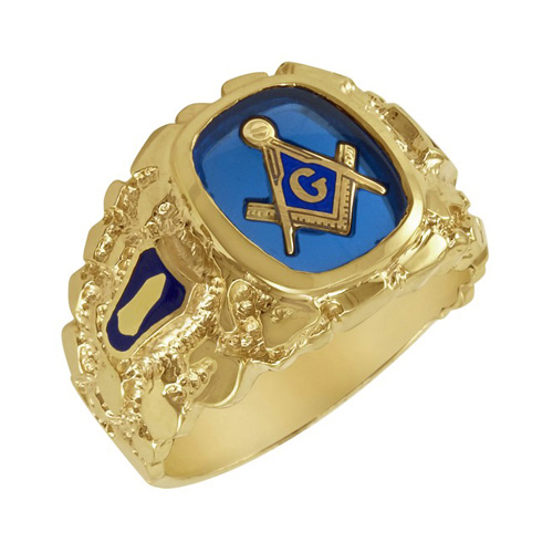 Masonic Ring with Textured Sides and Open Back 10k Yellow Gold