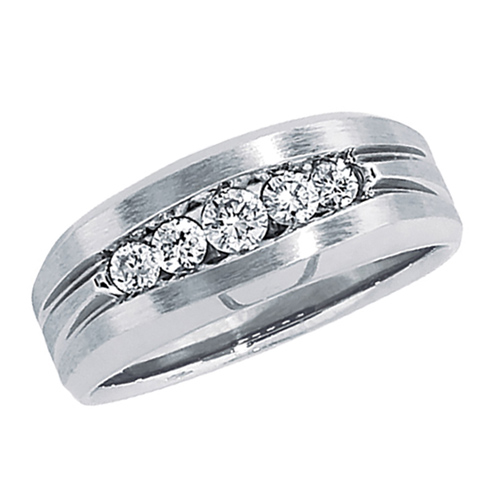 10kt White Gold 1/2 ct tw Diamond Men's Brushed Wedding Band