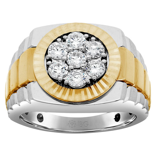 14k Two-tone Gold 1 ct tw Diamond Cluster Ring with Fluted Crown