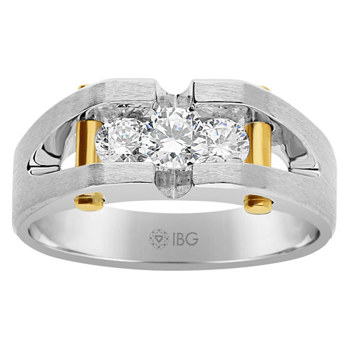 14k White Gold Men's 3/4 ct tw Diamond Ring with Yellow Gold Bars