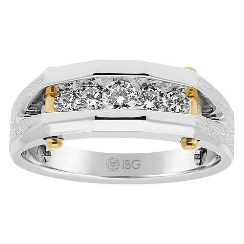 14k White Gold Men's 1/2 ct tw 5 Stone Diamond Ring with Jaw Accents