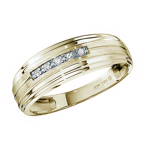 10kt Yellow Gold .05 ct tw Diamond Men's Wedding Band with Grooves