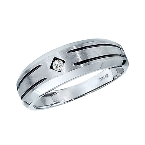10kt White Gold .05 ct tw Diamond Men's Wedding Band Black Accents