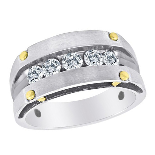 14k White Gold 1/2 ct tw Diamond Men's Wedding Band with Gold Rivets