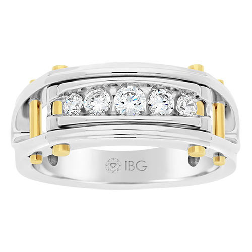 10k White Gold 1/2 ct tw Five Stone Diamond Ring with Yellow Gold Bars