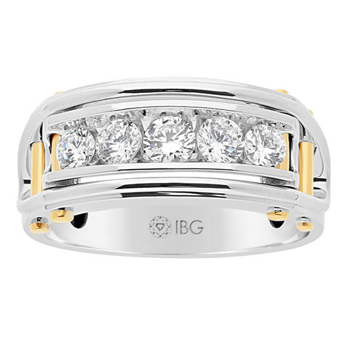 14k White Gold 1 ct tw Five Stone Diamond Ring with Yellow Gold Bars