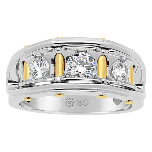 14k White Gold 1 ct tw 3 Stone Diamond Ring with Yellow Gold Bolts