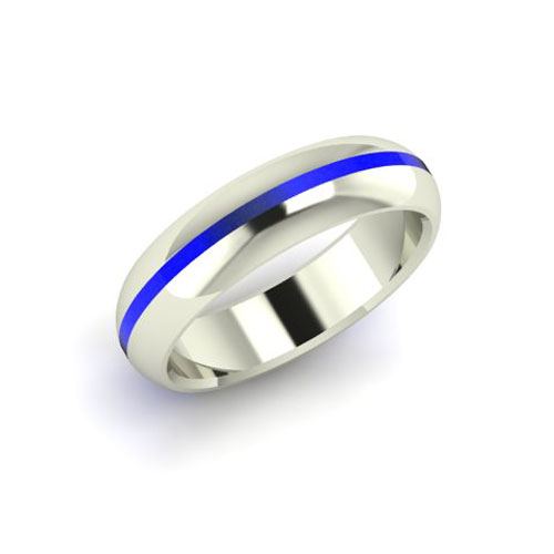 10k White Gold 6mm Blue Line Enamel Ring