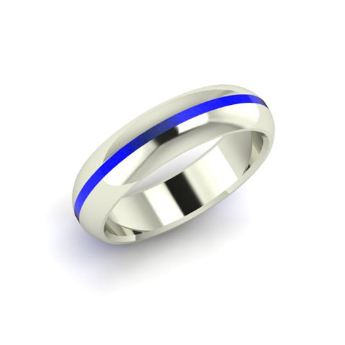 14k White Gold 6mm Blue Line Enamel Ring