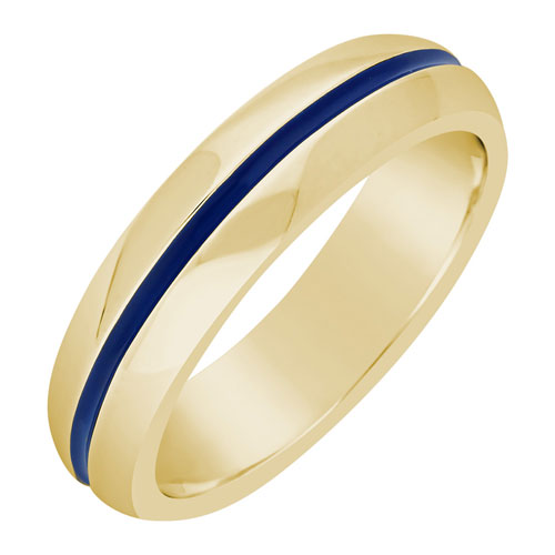 14k Yellow Gold 6mm Blue Line Enamel Ring