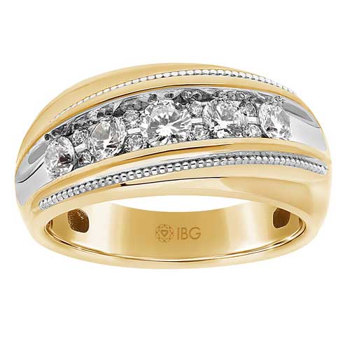Gem on Gem 14k Yellow Gold Men's 1 ct tw Diamond Ring Arched Milgrain