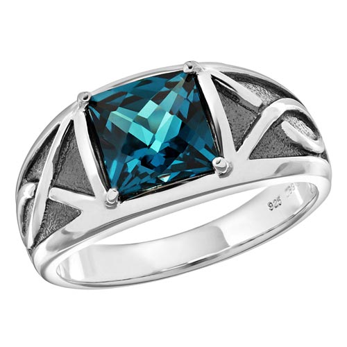 Sterling Silver Men's London Blue Topaz Ring with Black Rhodium