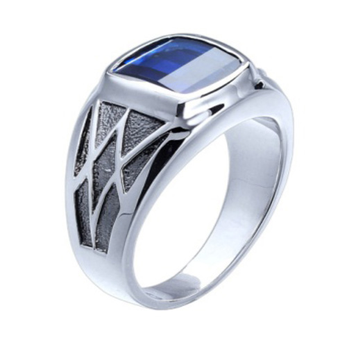 Sterling Silver 9.5mm Barrel Cut Created Sapphire Ring