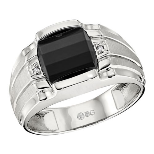 Sterling Silver Men's Black Onyx Ring with Diamonds