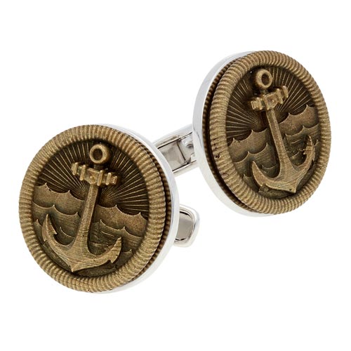 Stainless Steel and Bronze Anchor Cuff Links
