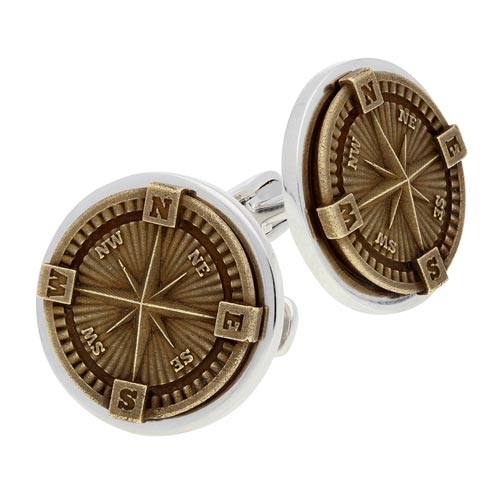 Stainless Steel and Bronze Compass Cuff Links