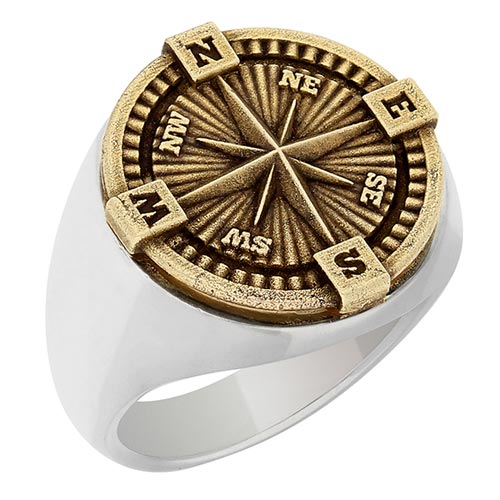 Men's Sterling Silver and Bronze Compass Ring 84766X12X8X