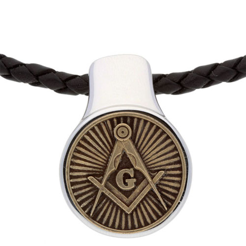 Sterling Silver Bronze Masonic Necklace on Leather Cord