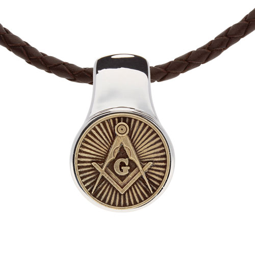 Sterling Silver Bronze Masonic Necklace with Brown Leather Cord