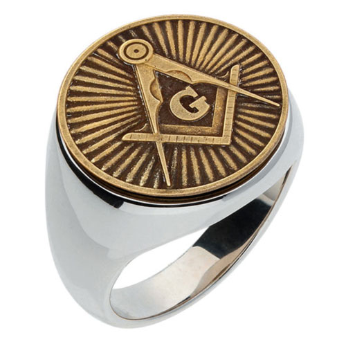 Sterling Silver Men's Masonic Ring with Bronze Top