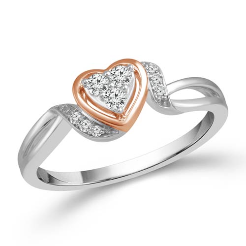 Rose GoldPlated Sterling Silver 1/8 ct tw Diamond Heart Promise Ring