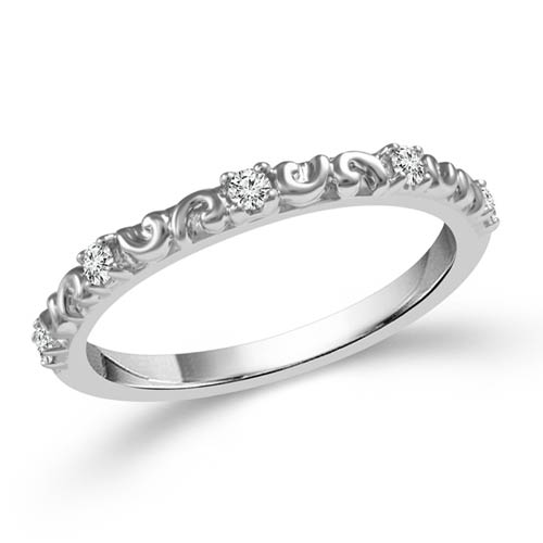 10k White Gold 1/10 ct tw Diamond Stackable Ring with Scroll Design