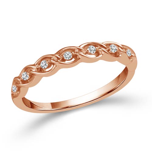 10k Rose Gold .06 ct tw Diamond Stackable Ring with Eye Hook Design