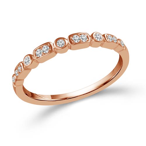 10k Rose Gold 1/10 ct tw Diamond Stackable Ring Bezel and Prong Set