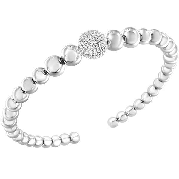 Sterling Silver 1/6 ct tw Diamond Rondelle Graduated Ball Cuff Bangle Bracelet
