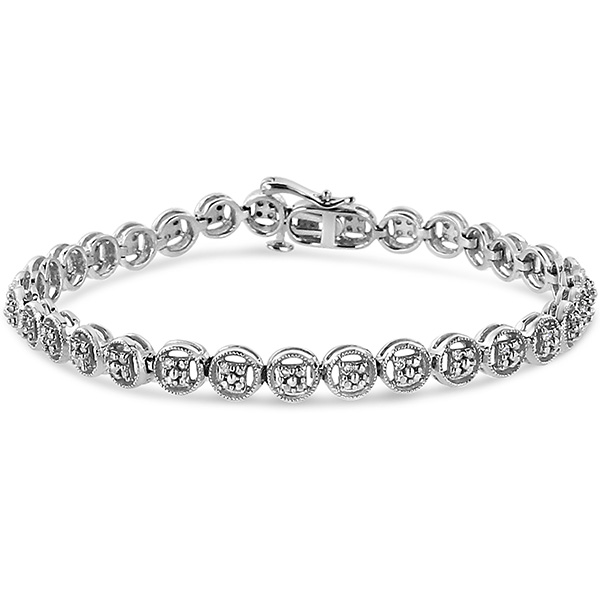 Sterling Silver 1/10 ct tw Diamond Open Circle Wheel Link Tennis Bracelet 7in
