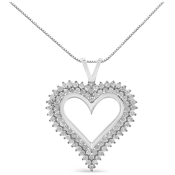 Sterling Silver 1.0 ct tw Diamond Heart Pendant Necklace