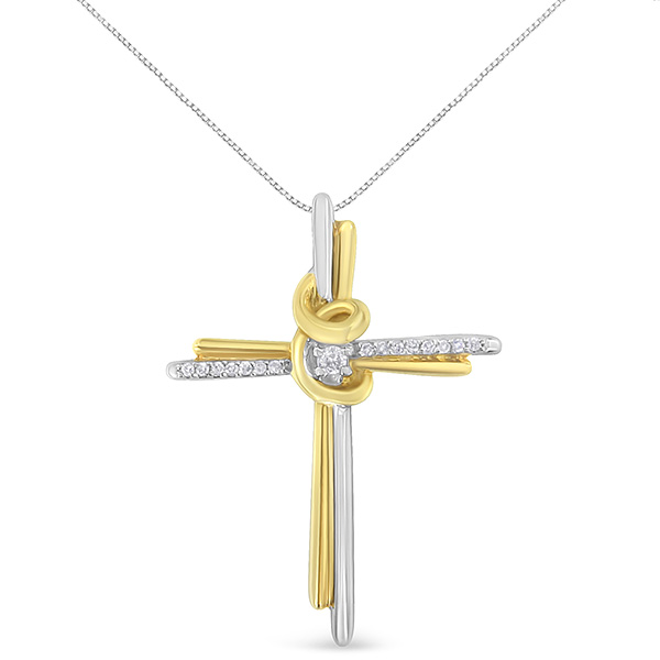 10k Two-tone Gold Diamond Cross Necklace