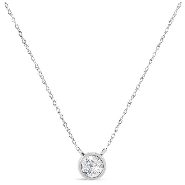 10k White Gold 1/10 ct Round Diamond Bezel-Set Solitaire Pendant Necklace