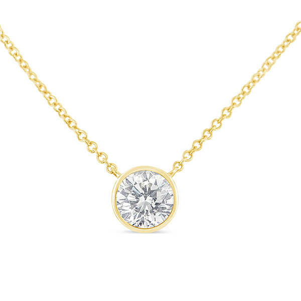 10k Yellow Gold 1/10 ct Round Diamond Bezel-Set Solitaire Pendant Necklace