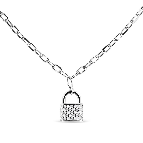 Sterling Silver 1/4 ct tw Diamond Lock Pendant Paperclip Link Chain Necklace