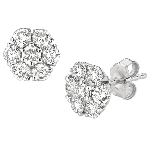 14k White Gold 1 ct tw Diamond Flower Cluster Earrings
