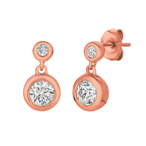 14k Rose Gold 1/2 ct Two-Stone Diamond Bezel Earrings