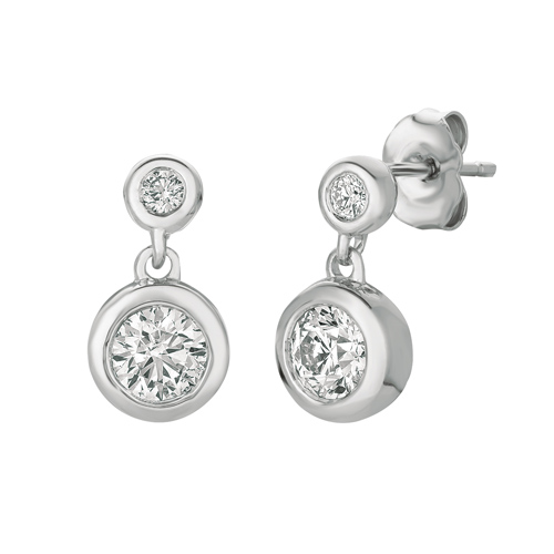 14k White Gold 1/2 ct Two-Stone Diamond Bezel Earrings