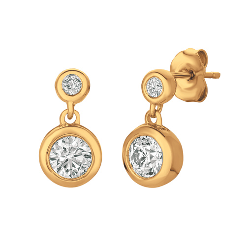 14k Yellow Gold 1/2 ct Two-Stone Diamond Bezel Earrings