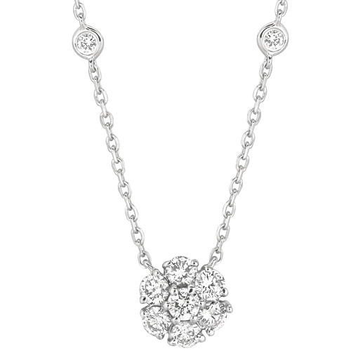 14k White Gold 1.5 ct Diamond Flower 18in Necklace
