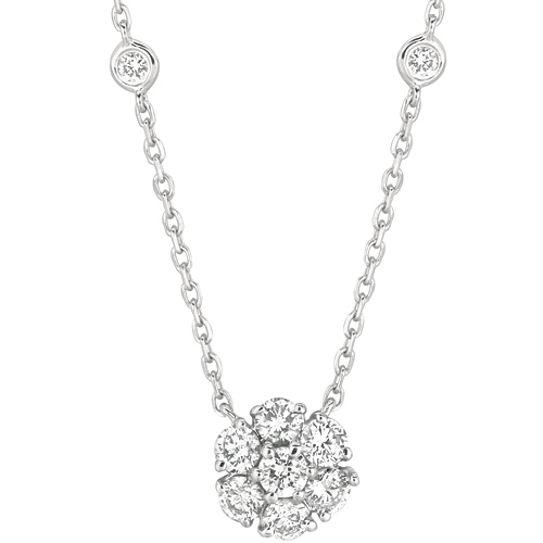 14k White Gold 1 ct Diamond Flower 18in Necklace