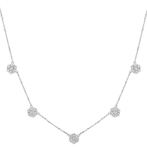 14k White Gold 1 ct Diamond Station Cluster 18in Necklace