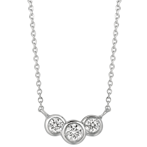 14k White Gold 1/2 ct Diamond 3-Stone Bezel 18in Necklace
