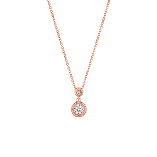 14k Rose Gold 1/4 ct Two-Stone Diamond Bezel 18in Necklace