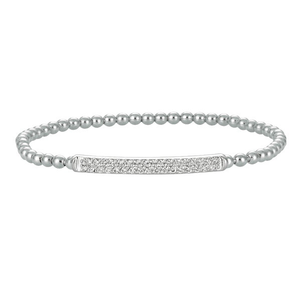 14k White Gold .50 ct tw Diamond Two Row Bar Flexible Bead Bangle Bracelet
