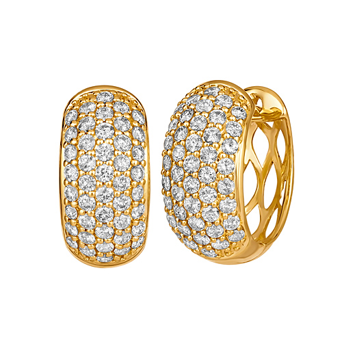 14k Yellow Gold 1.0 ct Pave Diamond Huggie Hoop Earrings