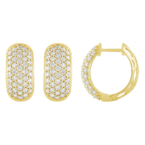 14k Yellow Gold 2.0 ct Pave Diamond Huggie Hoop Earrings
