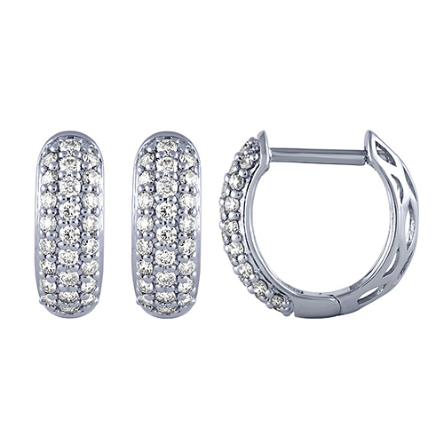 14k White Gold 0.5 ct Pave Diamond Huggie Hoop Earrings