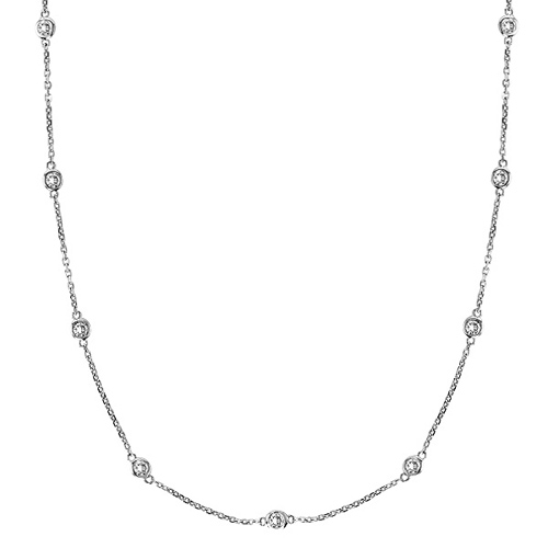 14k White Gold 3/4 ct Diamond Station 18in Necklace